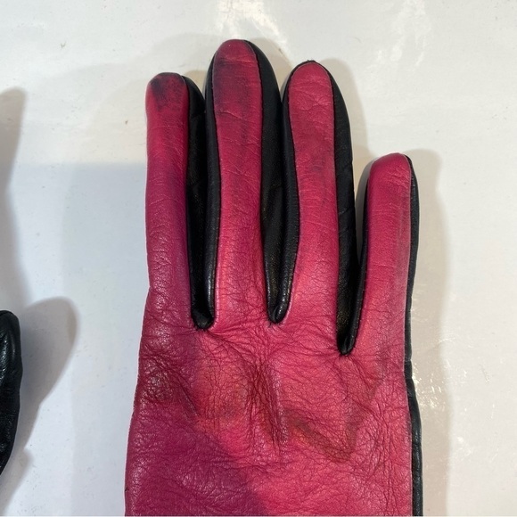 Gap Ladies Pink and Black Leather Gloves Size S M - Picture 3 of 7